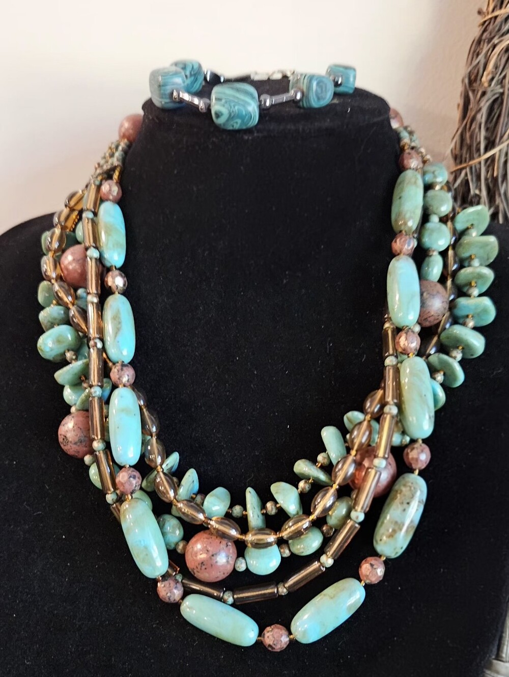 Southwestern Style Multi-Strand Turquoise Bead Statement Necklace